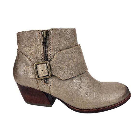 *Kork-Ease Isa Taupe Leather Booties Womens Size 6.5 Moto Buckle Zip Strap Boots - Picture 1 of 16